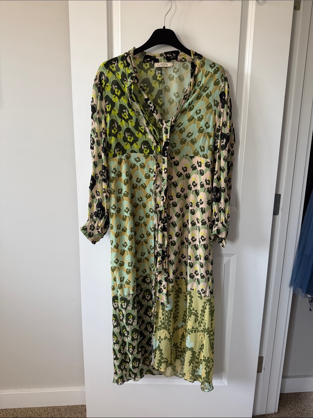 Long Sleeve Patchwork Maxi Dress in Green Mix